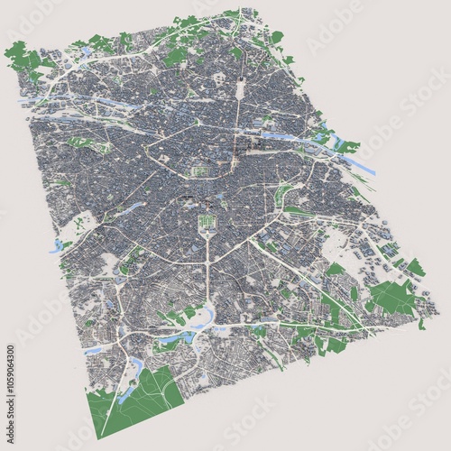 Brussels City Belgium Map, 3D Rendering