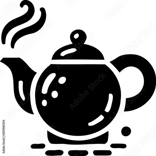 Silhouette of teapot with steam, tea and hot beverage icon, kitchen and relaxation illustration
