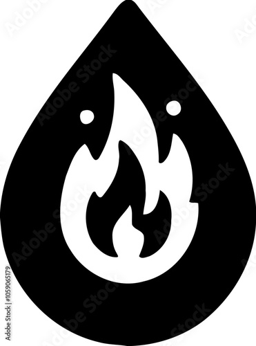 Silhouette of water drop with flame, fire and water icon, energy and element illustration
