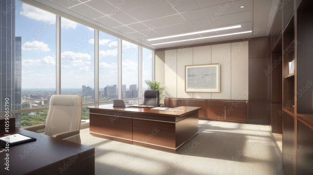Fototapeta premium Modern Office Interior with City View