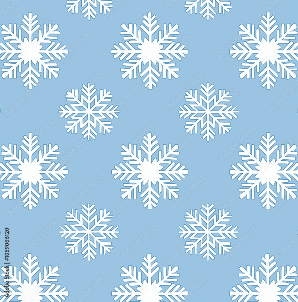 Snowflake pattern, light blue background, white snowflakes Snowflake pattern, light blue background, white snowflakes
