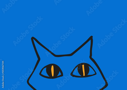 Cartolina Sagoma gatto su sfondo blu. Postcard Cat on blue background stylized drawing photo