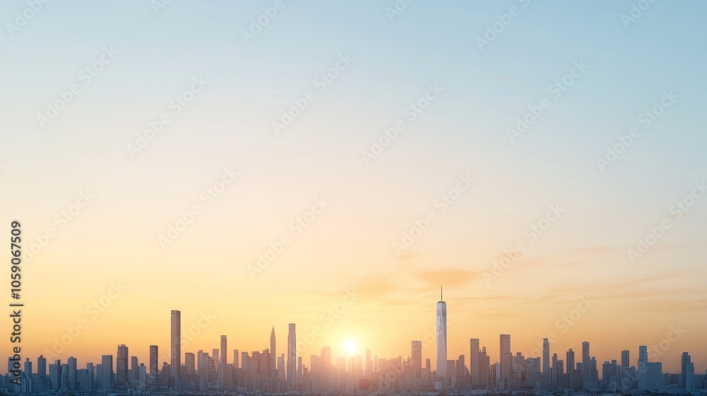 Wide shot of a breathtaking city skyline at sunset, with silhouettes of skyscrapers and vibrant hues in the sky, Photorealistic Wide shot of a breathtaking city skyline at sunset, with silhouettes of skyscrapers and vibrant hues in the sky, Photorealistic