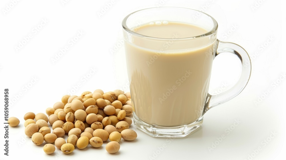 Soy milk with soybeans isolated on white background. Soy milk with soybeans isolated on white background.