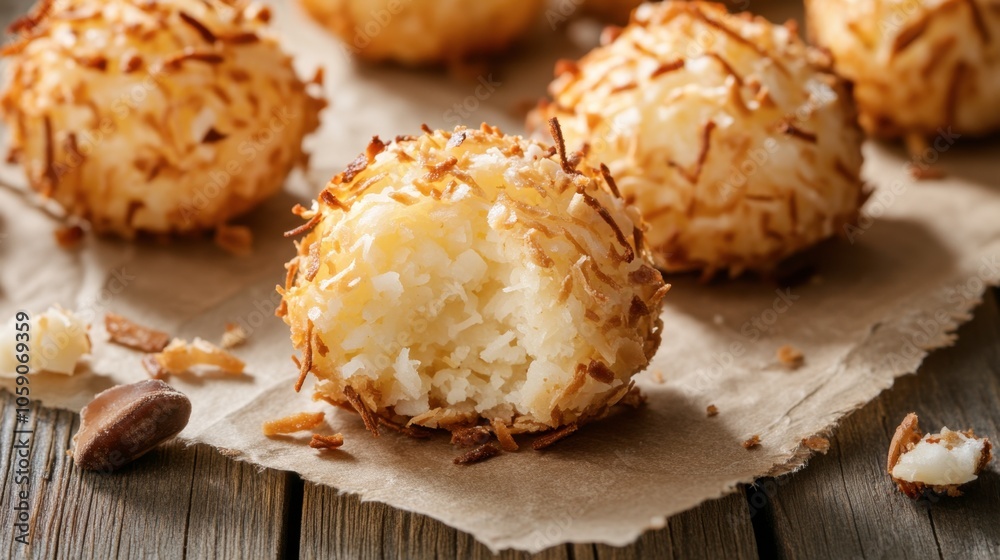 Coconut Macaroon Delicacies on Rustic Background Coconut Macaroon Delicacies on Rustic Background