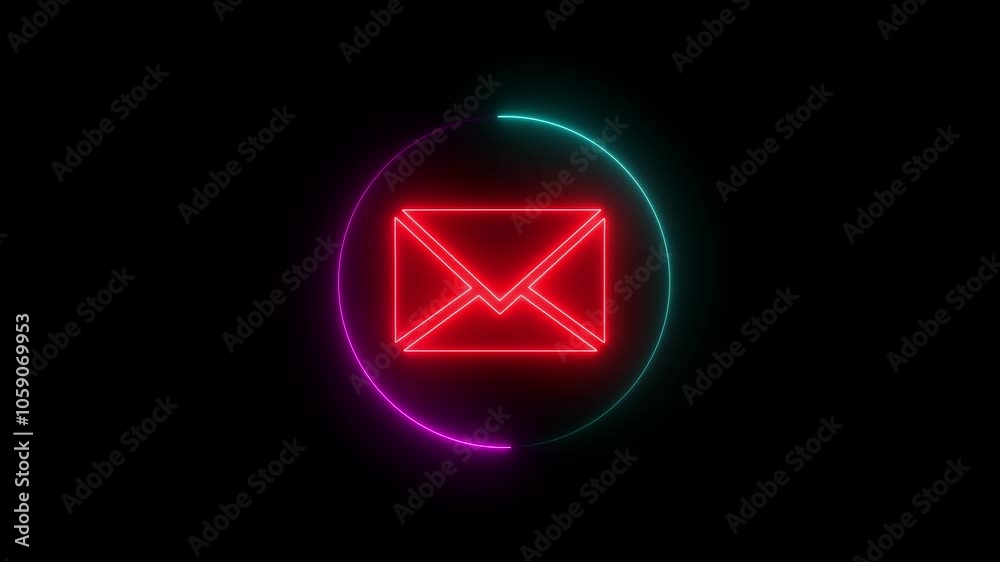 Email, contact and communication concept icon animation with neon circle. Mail envelope icon, glowing message symbol icon animation. Email, contact and communication concept icon animation with neon circle. Mail envelope icon, glowing message symbol icon animation.