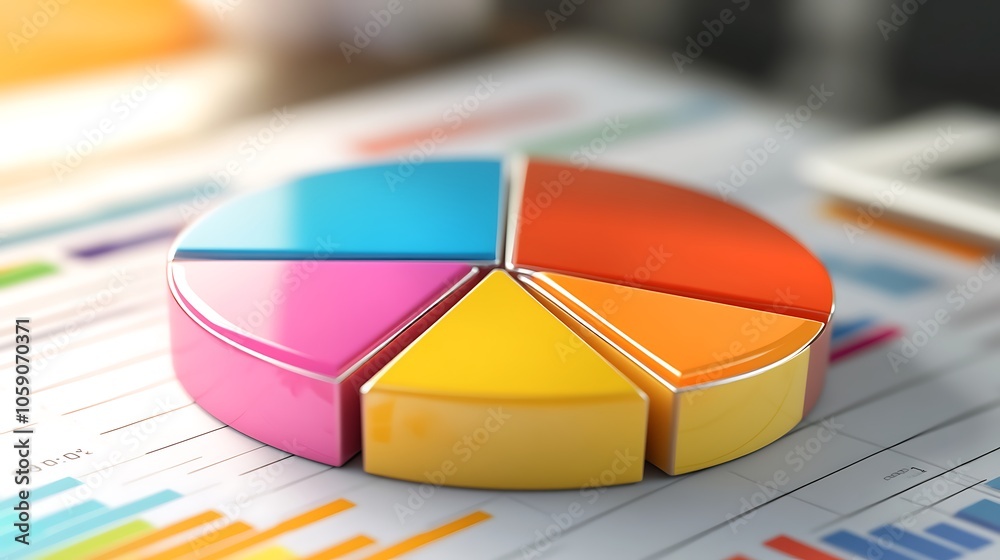 Fototapeta premium A colorful pie chart representing data analysis on a financial report.