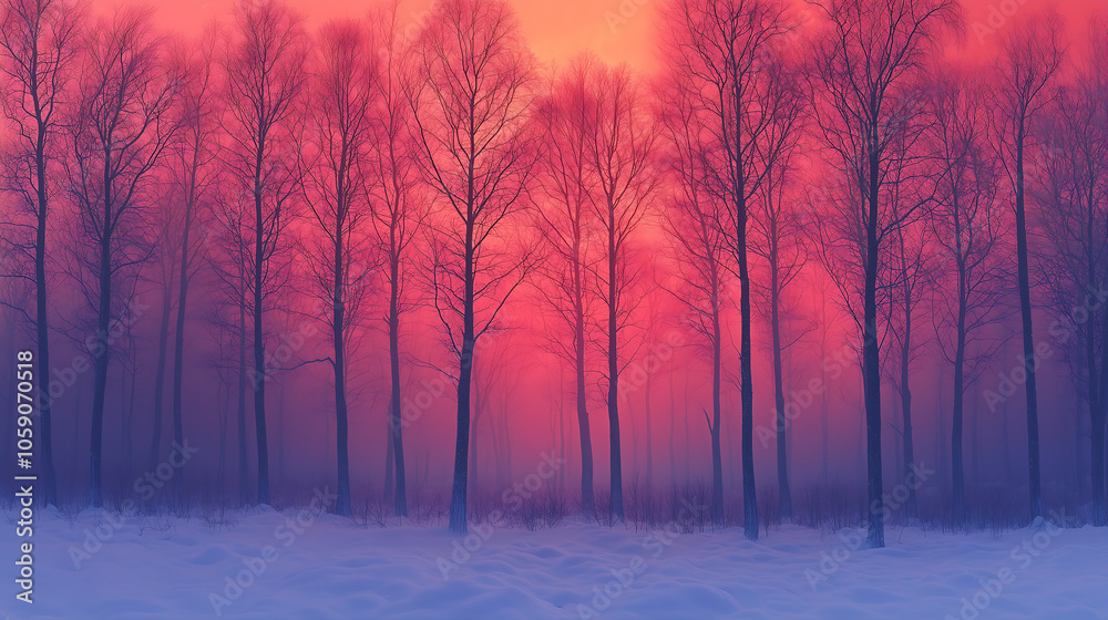 winter forest under a red twilight sky winter forest under a red twilight sky