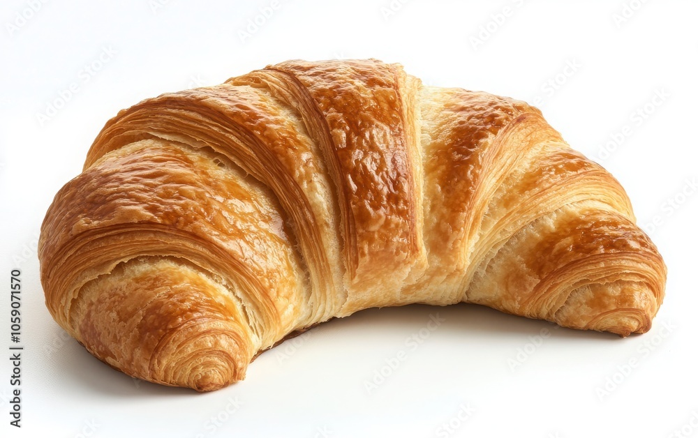 Close-up shot of a croissant on a white background, isolated with a clean clipping path. The image captures the delicate layers and rich golden color of the pastry Close-up shot of a croissant on a white background, isolated with a clean clipping path. The image captures the delicate layers and rich golden color of the pastry