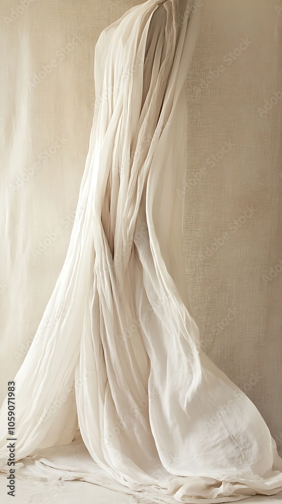 White Sheer Fabric Draped Against a Beige Wall White Sheer Fabric Draped Against a Beige Wall