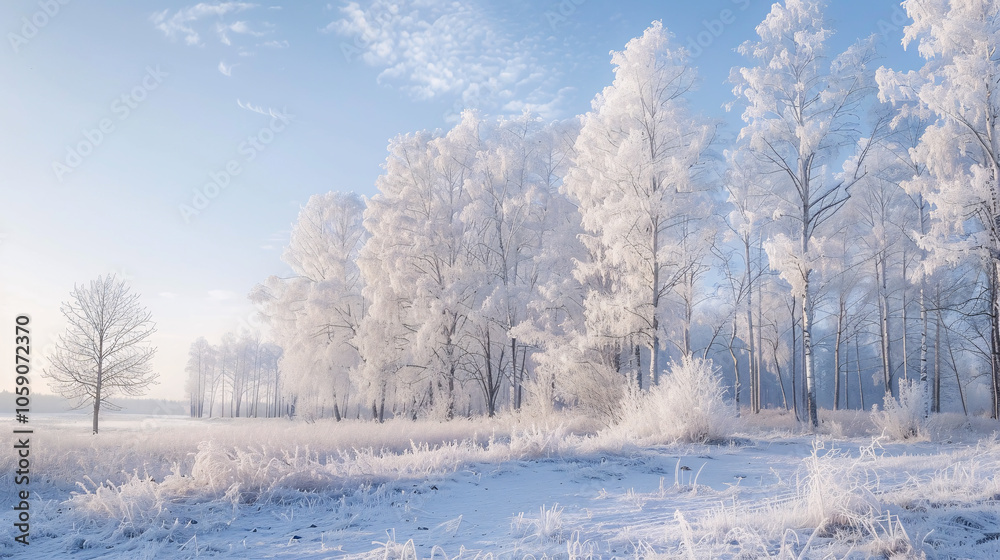 White Wood Covered with Frost: Frosty Landscape White Wood Covered with Frost: Frosty Landscape