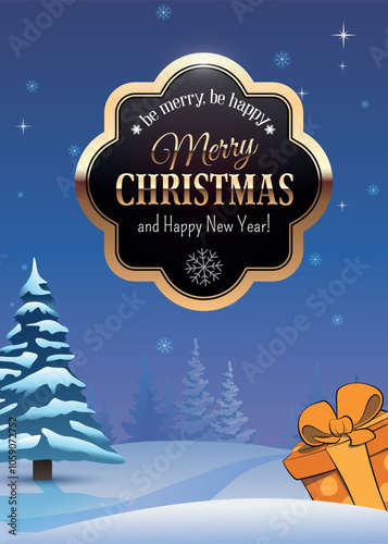 vector christmas and new year greeting card on snowy background