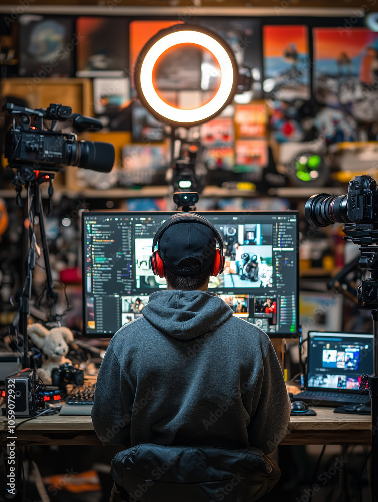 Obraz premium Content Creator at Work in a Studio Environment.