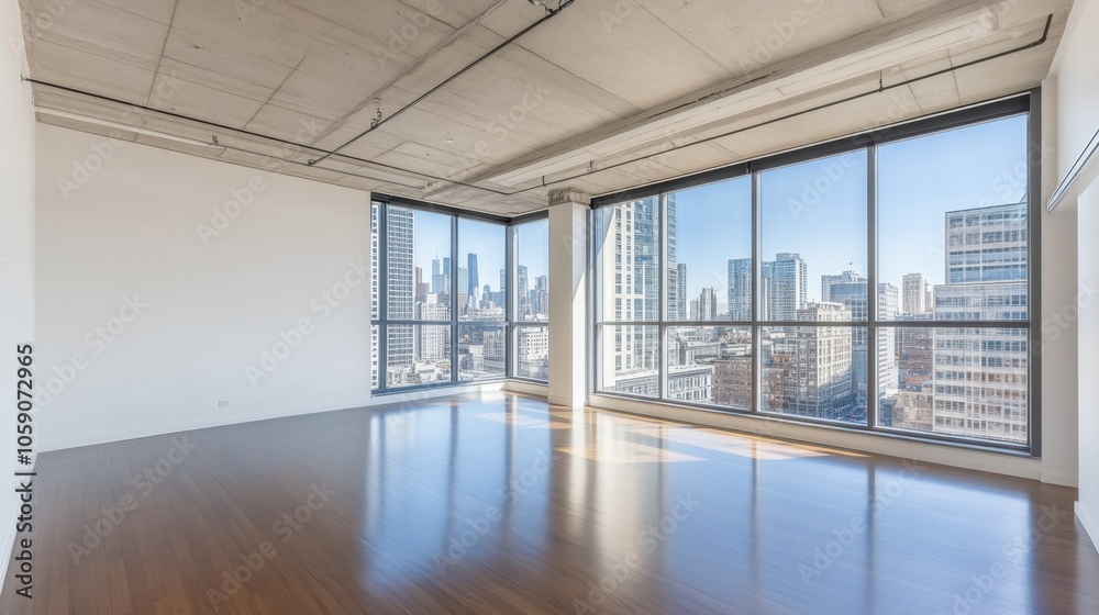 Modern Empty Loft with City View in Bright Space Modern Empty Loft with City View in Bright Space