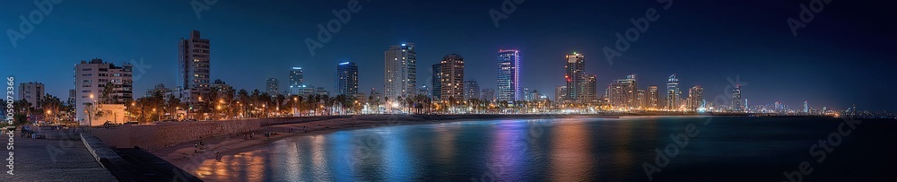 panoramic photo of the city skyline at night panoramic photo of the city skyline at night