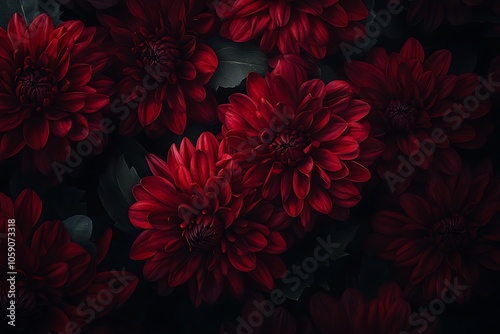 A close-up of vibrant red flowers against a dark background, creating a dramatic floral display.