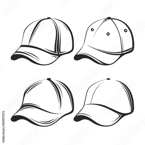 Baseball Cap Silhouette outline Vector Set in white background. photo