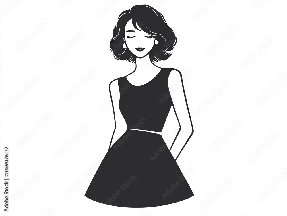 Elegant Abstract Silhouettes of Women in Cocktail Dresses in Minimalist Black and White Designs Elegant Abstract Silhouettes of Women in Cocktail Dresses in Minimalist Black and White Designs
