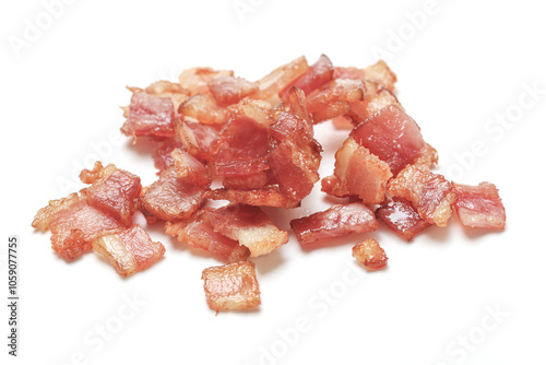 Quadro em tela Close up of top view bacon fried crispy isolated white background