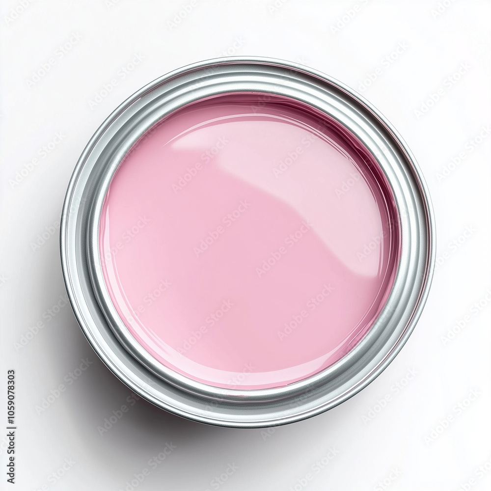 Top View of an Open Paint Can Filled with Pastel Pink Paint, Smooth Finish, Clean Metallic Rim, Isolated on a Bright White Background Top View of an Open Paint Can Filled with Pastel Pink Paint, Smooth Finish, Clean Metallic Rim, Isolated on a Bright White Background