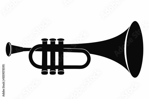 Bugle Silhouette Icon – Black Silhouette Vector Design,  Bugle symbol ,musical bugle  isolated,  logo graphic design.