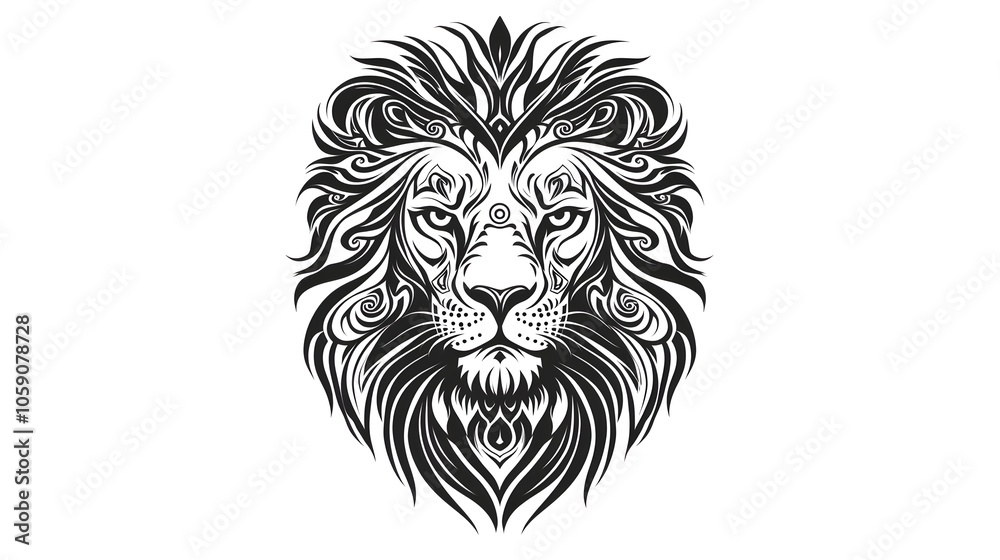 Fototapeta premium Intricately Designed Majestic Lion Tattoo on White Background