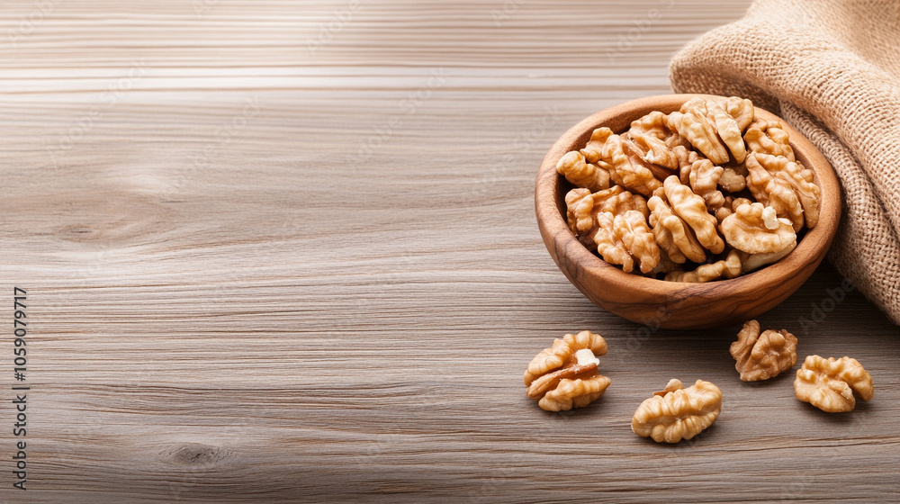 Handful of walnuts placed on a rustic wooden table, brain-healthy food, rich in omega
Handful of walnuts placed on a rustic wooden table, brain-healthy food, rich in omega