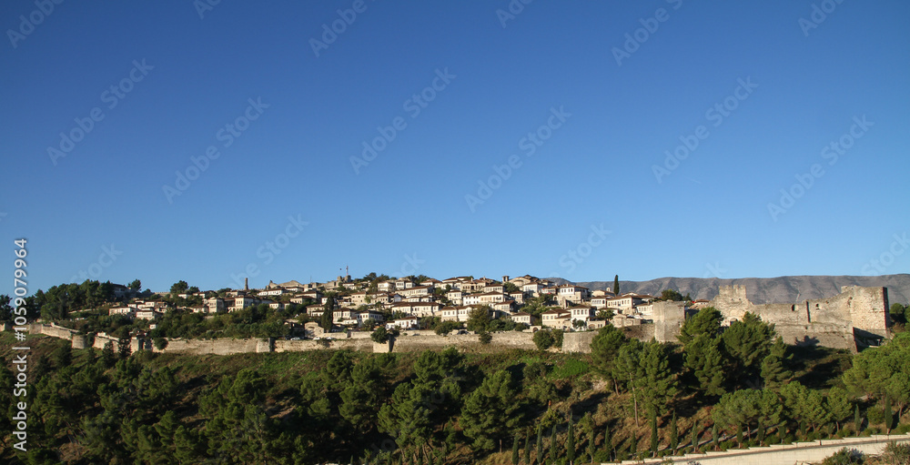 Obraz premium panorama of berat castle, albania with blue sky