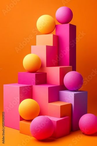 Abstract Colorful Spheres on Geometric Shapes Plain Textured Background for Web Design and Copy