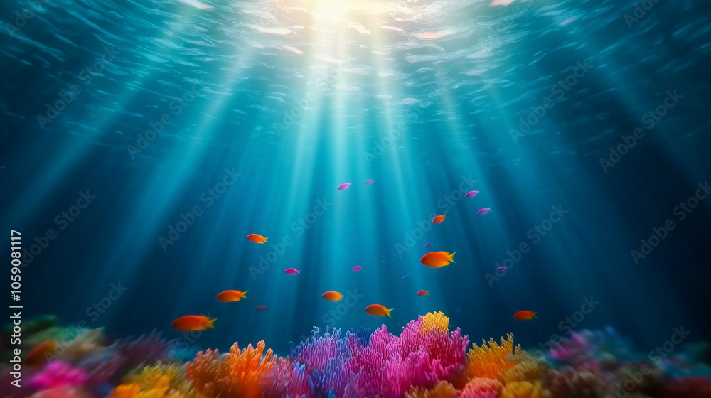Fototapeta premium Neon Colors of the Coral Reef: Vibrant Underwater Scene