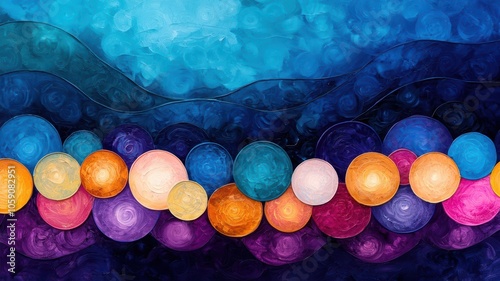 Abstract Hanukkah-themed artwork with spinning dreidels and vibrant colors, spinning dreidels, symbolism of joy