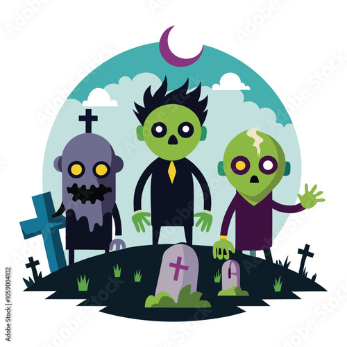 graveyard ghouls on white background