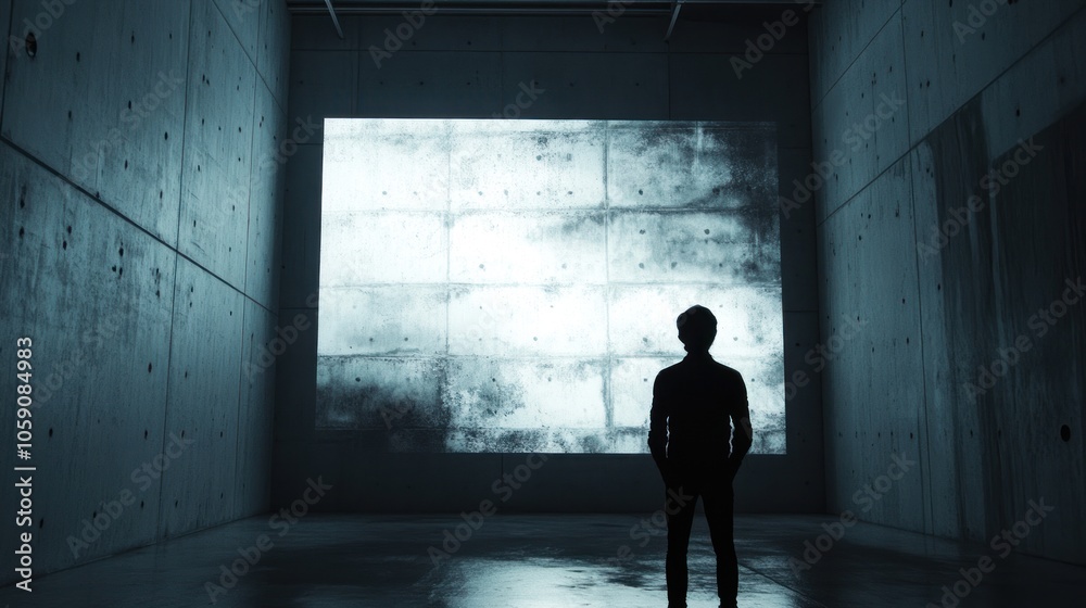 Silhouette of a Man in a Concrete Room Silhouette of a Man in a Concrete Room