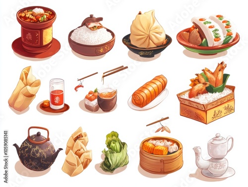 A delightful collection of traditional foods and beverages showcasing culinary diversity and cultural heritage, Generative Ai, Lunar New Year, Chinese New Year