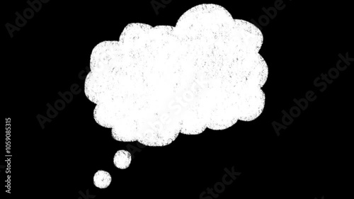 Animated white bubble speech on black background. Animated speech bubble on black screen, speech cloud animation, text bubbles animated. Thought bubble icon motion animation
