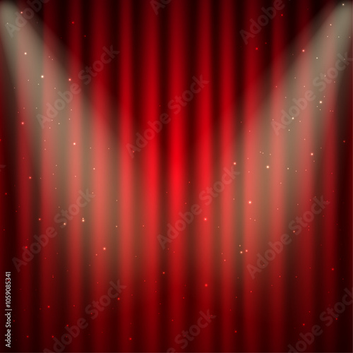 Red curtains with projector lights.