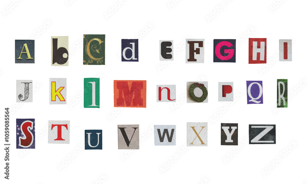 Set of cut-out English alphabet letters from magazines on a transparent background, retro y2k style Set of cut-out English alphabet letters from magazines on a transparent background, retro y2k style