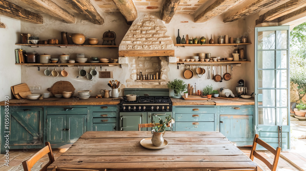 Fototapeta premium Vintage Provence Kitchen. Countryside Dining Space