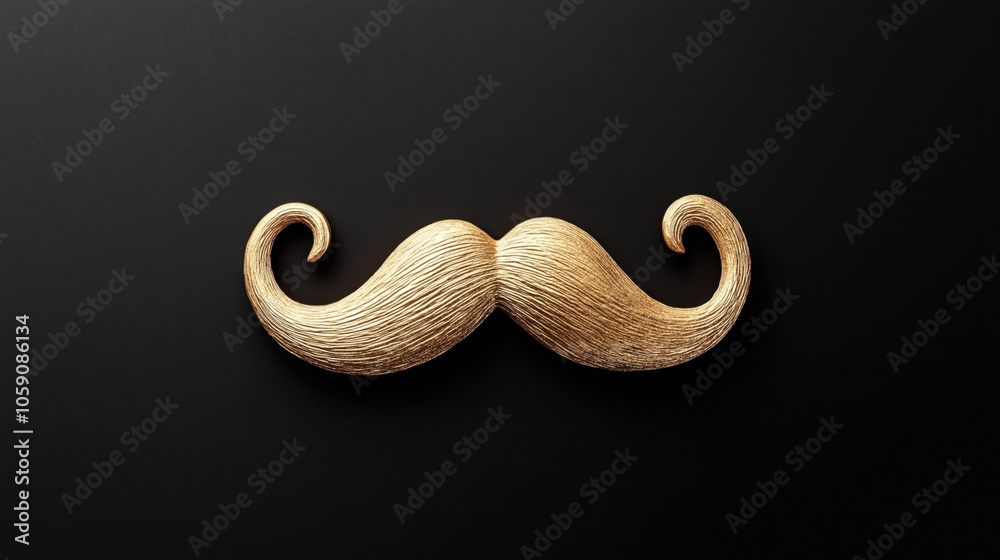 Obraz premium Stylized golden mustache on a black background representing elegance and sophistication with a textured metallic finish.