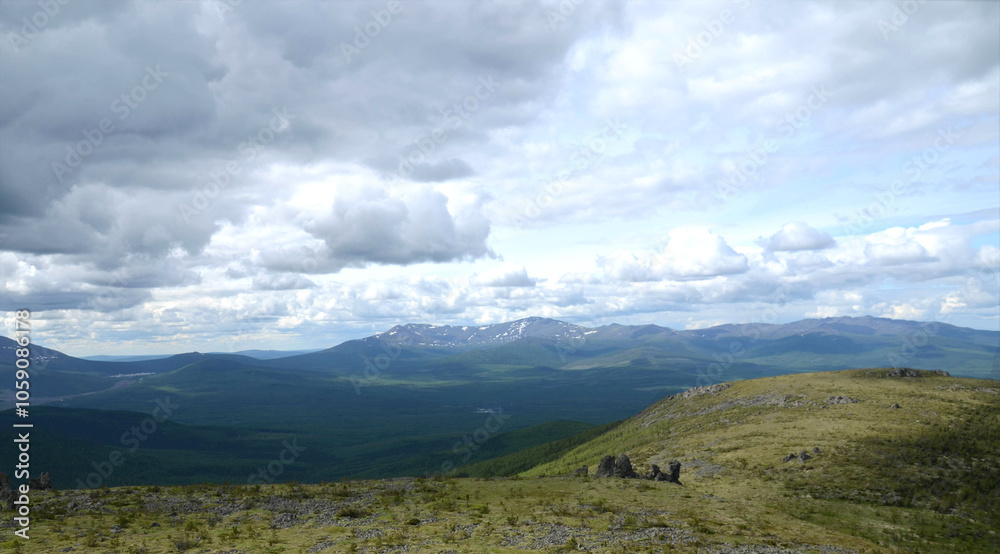 Fototapeta premium Space in the mountains, Ural Mountains, view of the mountains.
