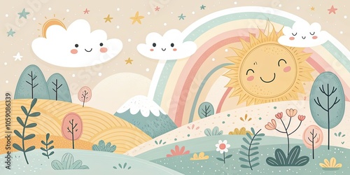 minimalist cute cartoon sunny background