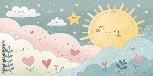 minimalist cute cartoon sunny background photo