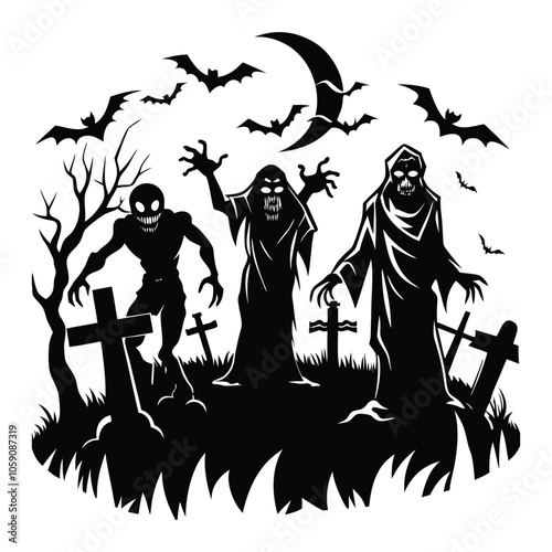 graveyard ghouls on white background