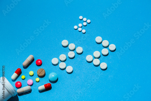 Cuadro en lienzo Bottle with different kinds of sleeping pills with free space for the text of a recipe for medical treatment