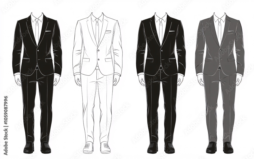 Elegant Abstract Silhouettes of Gentlemen in Suits in Minimalist Black and White for Modern and Sophisticated Style