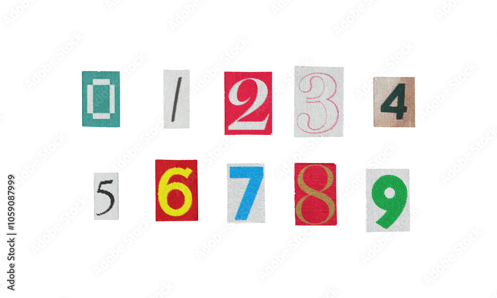 Set of cut-out ransom numbers from magazines on a transparent background, retro y2k style Set of cut-out ransom numbers from magazines on a transparent background, retro y2k style