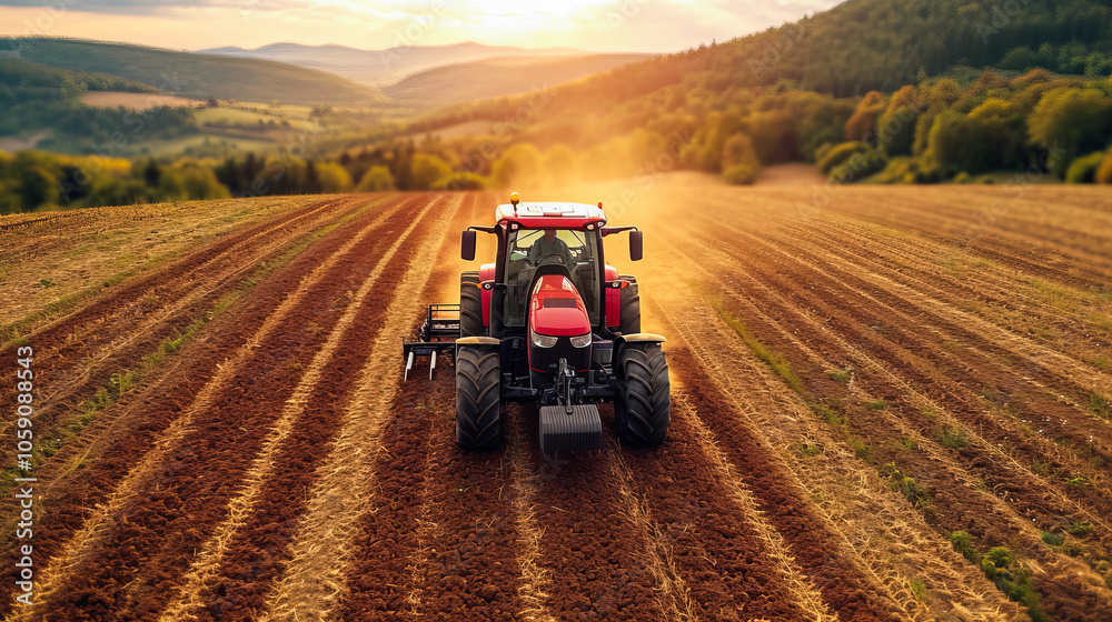 Obraz premium Tractor in the Fields. Farming Landscape
