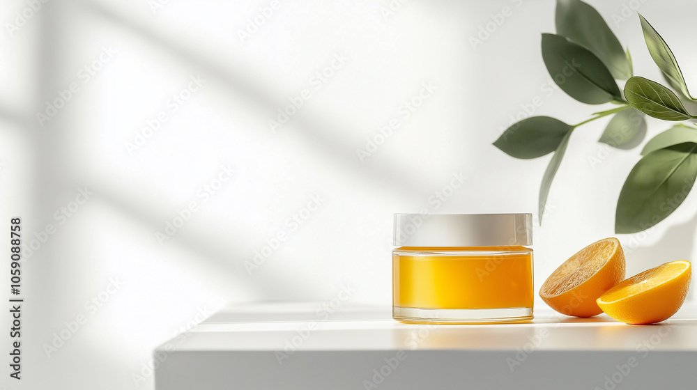 A skincare jar photographed on a white background with soft lighting to highlight its natural ingredients A skincare jar photographed on a white background with soft lighting to highlight its natural ingredients