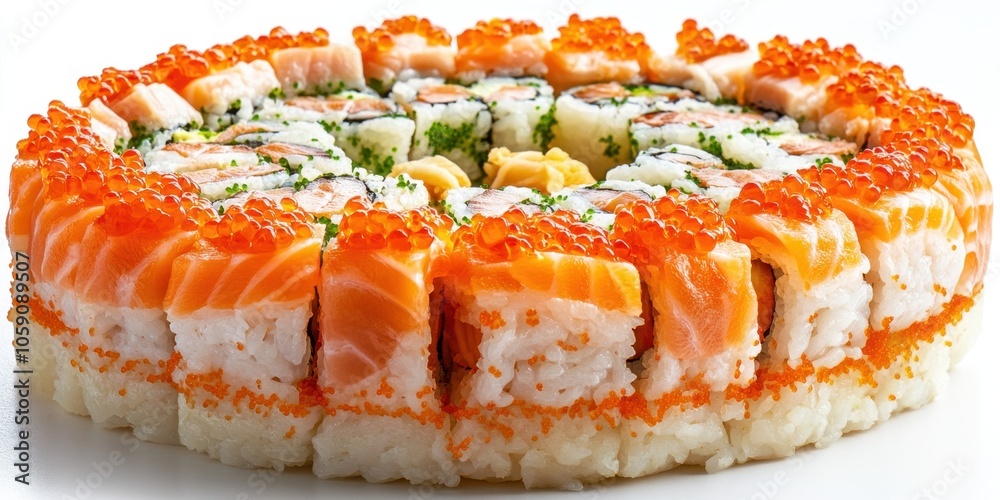 a sui with salmon and vegetables on top a sui with salmon and vegetables on top