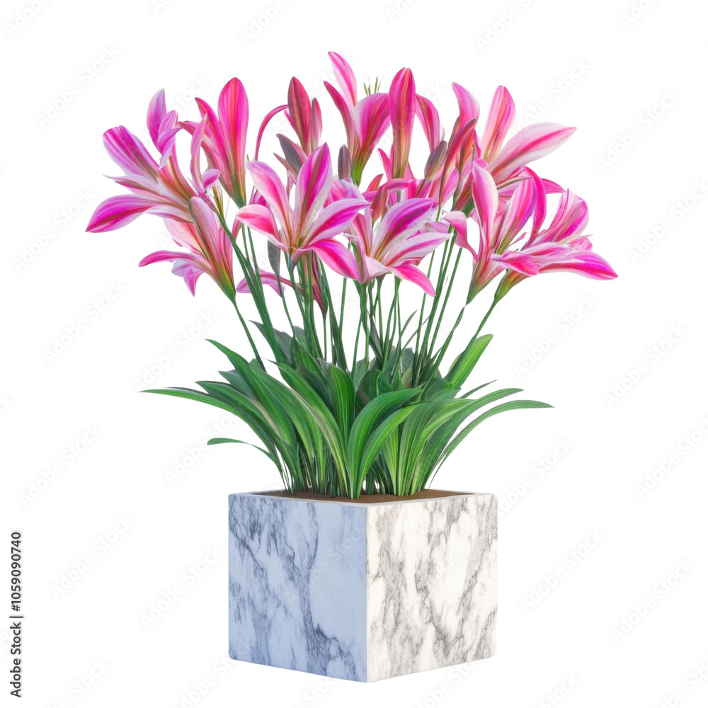 Obraz premium Lily flower in marble pot, white isolate background